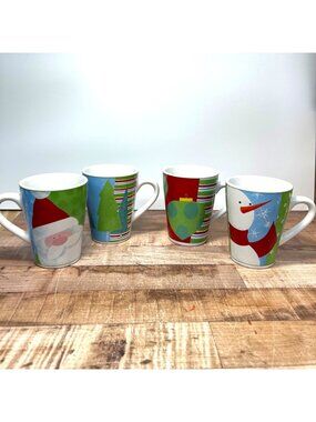 Oneida Christmas Closeups Set Of Four Stoneware Holiday Mugs